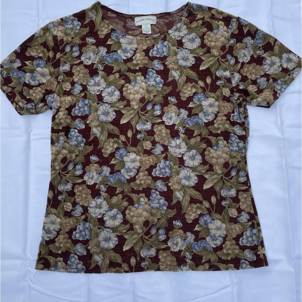 floral burgundy and blue t-shirt